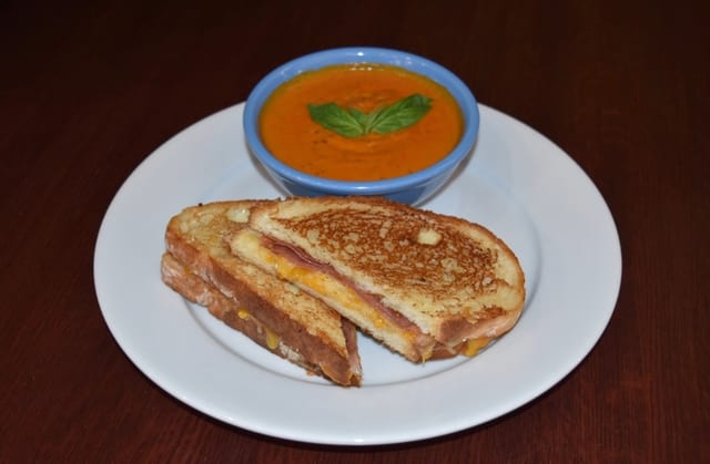 Prosciutto & Fig Grilled Cheese W/ Tomato Basil Soup.