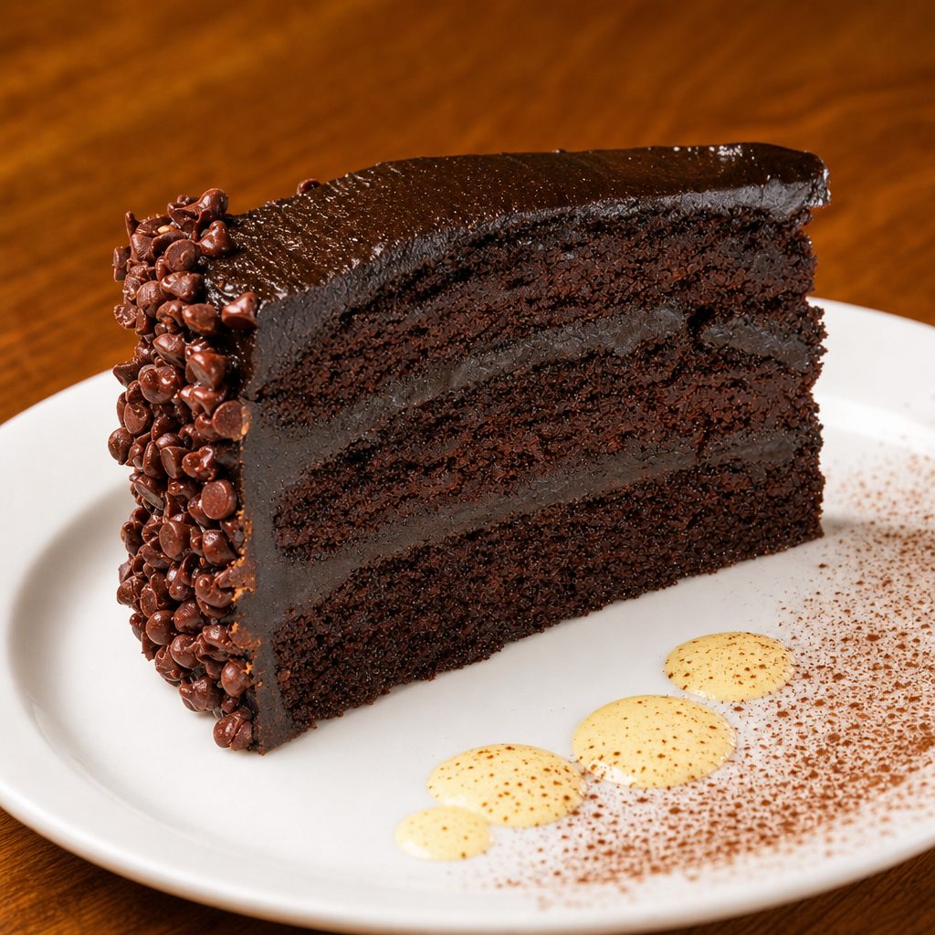 Dark Chocolate Fudge Cake.