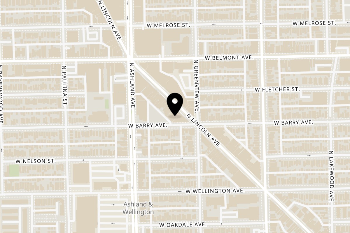 Map showing the location of Chicago's Pizza Lakeview on 3114 N Lincoln Ave in Chicago